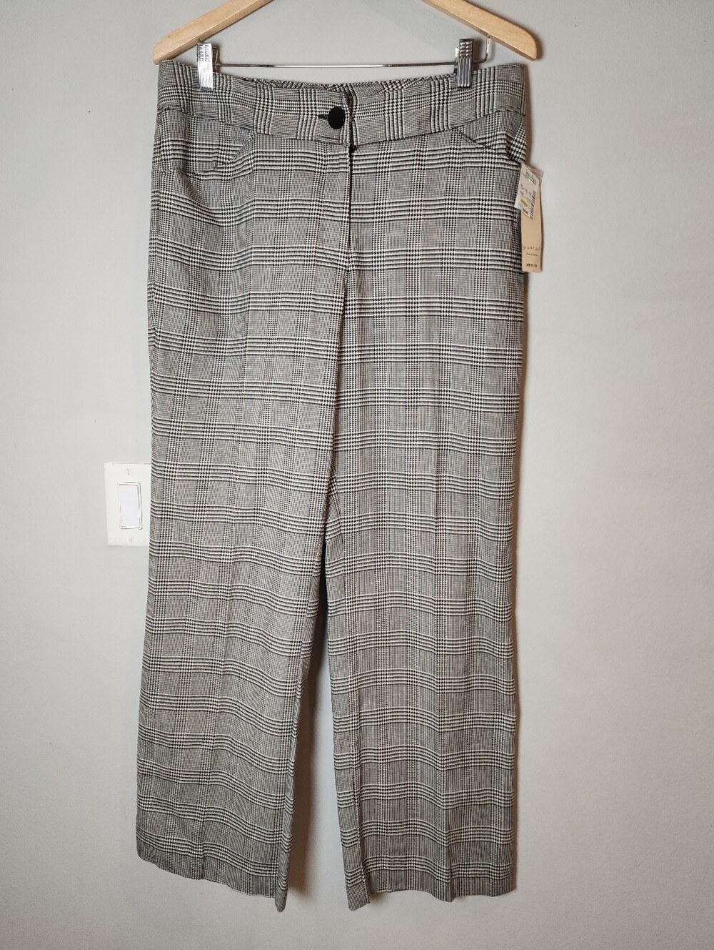 NWT Julie Mitchell Cotton Pants Black White Houndstooth Plaid Size 12